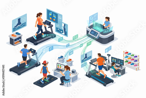 Isometric Smart Shoe Store with AI Gait Analysis and AR Technology