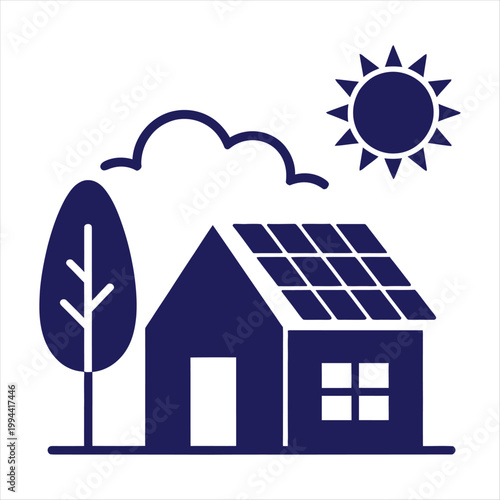 House with solar panels and sun icon home cloud
