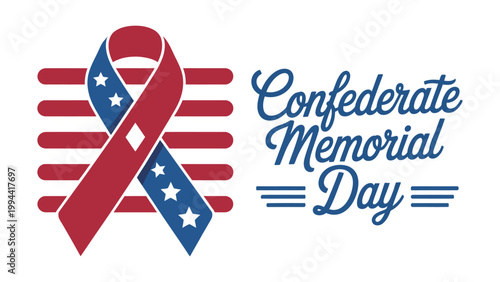 Confederate Memorial Day design with patriotic awareness ribbon and decorative stripes, elegant typography banner for remembrance, honoring historical heritage and commemoration in USA 