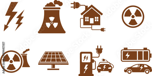 Energy sources and power distribution icons a comprehensive visual representation