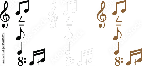 Musical notes and symbols pattern a repeating background of melodic elements