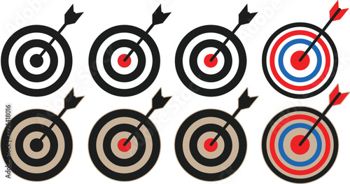 Archery targets a collection of bullseyes and missed shots in various colors