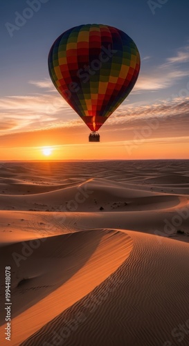 Hot air balloon drifting serenely over golden fields at sunset isolated on white background