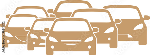 Golden silhouette of a dense traffic jam with multiple cars and vehicles