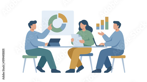Professional Business Team Collaborating in a Meeting. EPS Editable. Vector Illustrations.