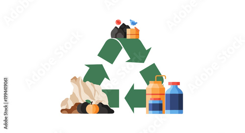 Recycling symbol with organic waste and plastic containers. EPS Editable. Vector Illustrations.