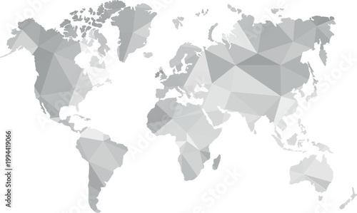Abstract Gray Low Poly World Map for Analytics Dashboard Vector Design