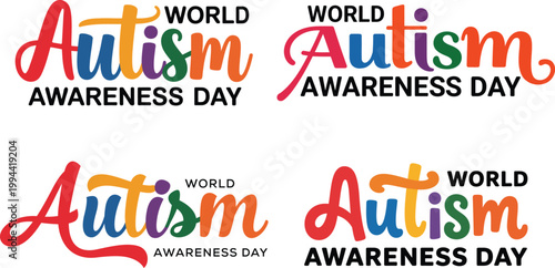 Celebrate neurodiversity with these vibrant, creative lettering designs featuring multi-colored hand-drawn text for inclusive global health event campaigns.