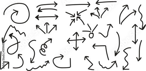 Collection of hand drawn scribbles and abstract line art elements