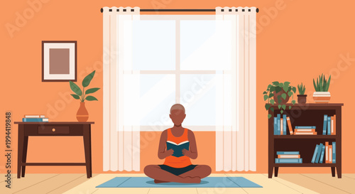 A brightly lit bathroom features a white tub vanity green shower curtain and circular mirror