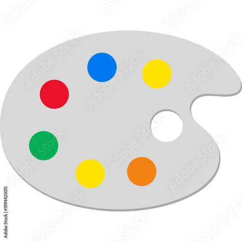 The colorful palette lies on a table with various paints.