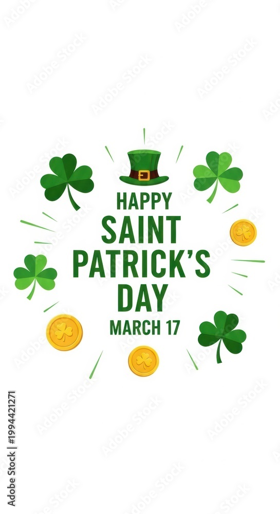 Fototapeta premium Celebrating saint patrick's day with festive shamrocks and a charming pot of gold isolated on white background