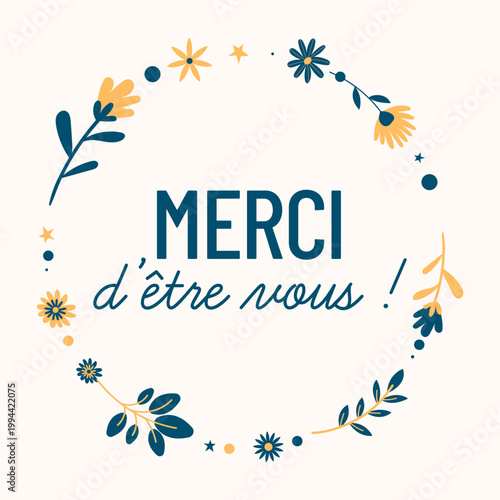 Carte de remerciement avec message “Merci d’être vous”, design floral minimaliste et élégant. Idéal pour exprimer la gratitude dans un cadre personnel ou professionnel.