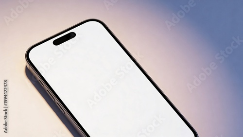 Modern Smartphone with Blank White Screen Mockup Featuring Dynamic Island on Gradient Background