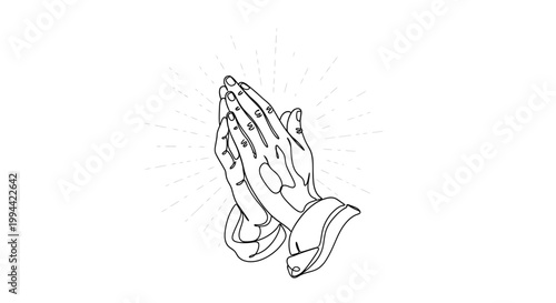 Praying Hands in Simple Line Art.
