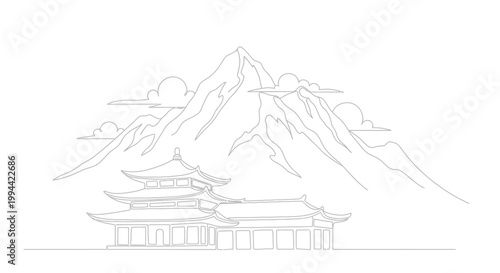 Traditional Asian Temple Architecture Design.