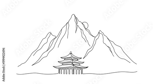 Traditional Asian Temple Architecture Design.