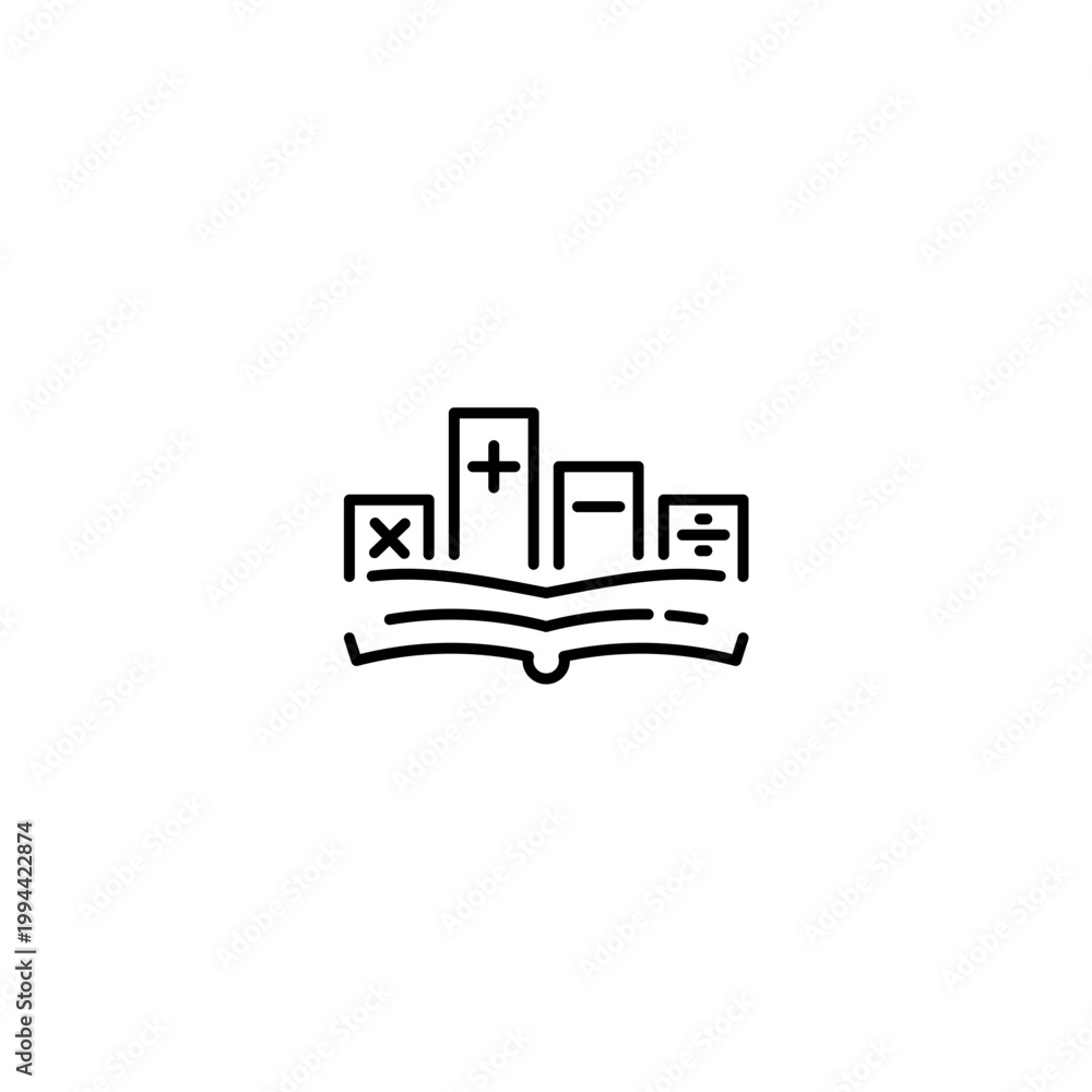 Naklejka premium open book with math icon symbols conceptualizing education and mathematics Transparent background Editable Stroke