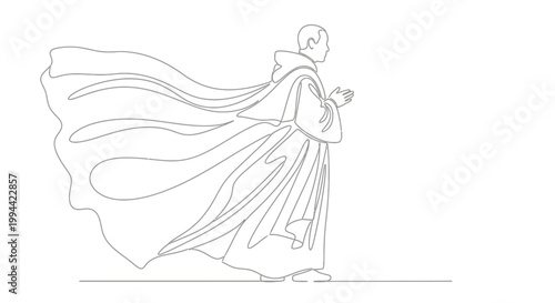 Woman Wearing Long Flowing Cape Dress.
