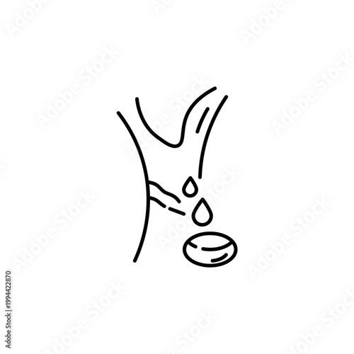 rubber tapping from tree into a bowl icon conceptualizing natural latex production Transparent background Editable Stroke