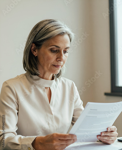 A close-up portrait of a woman with short hair and a serious expression. Energy transition investor close portrait.