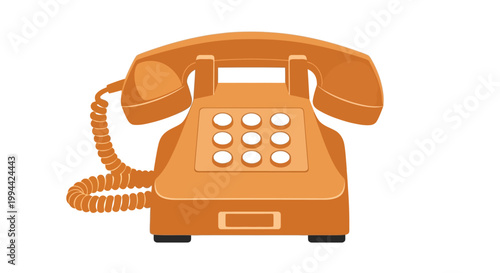 An illustrated orange rotary telephone with a coiled cord facing forward