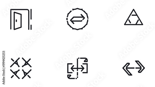 Digital Interface Icons: A collection of simple, minimalistic icons conveying various functions and actions, ideal for digital interfaces. 