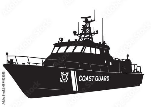 Photos Coast Guard Patrol Boat Silhouette Set, Military Ship Vector Collection, Black a