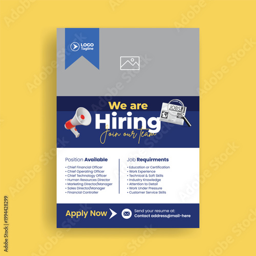 Minimal corporate hiring poster A4 vertical we are hiring flyer job vacancy announcement recruitment template modern business HR career opportunity job offer print ready design vector layout design