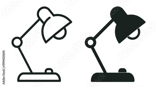 desk lamp icon, office lighting light workplace equipment appliance bulb table study work adjustable device symbols on transparent background