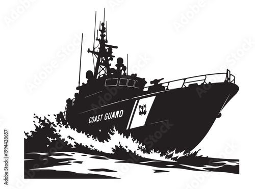 Φωτογραφία Coast Guard Patrol Boat Silhouette Set, Military Ship Vector Collection, Black a