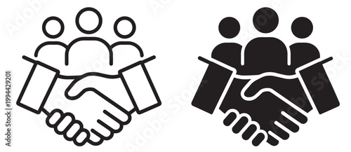 business handshake partnership icon, team cooperation agreement deal collaboration people communication corporate support trust symbols on transparent background