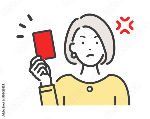 レッドカードを出す若い女性