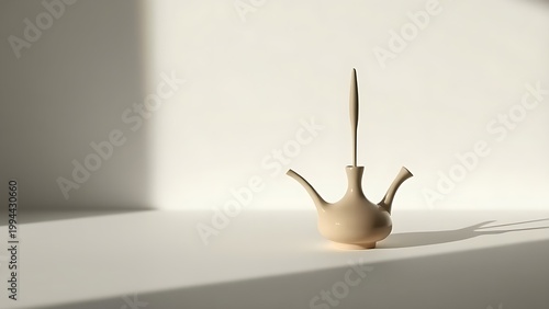 Silhouette of two slender cruet spouts against a smooth ceramic surface with soft light.