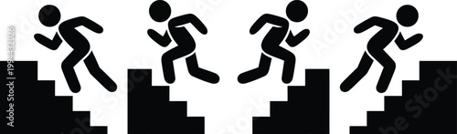 Illustration of a person climbing stairs in four sequential steps