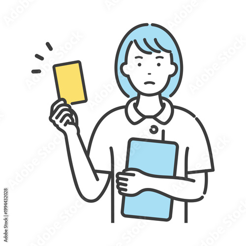 イエローカードを出す若い女性看護師