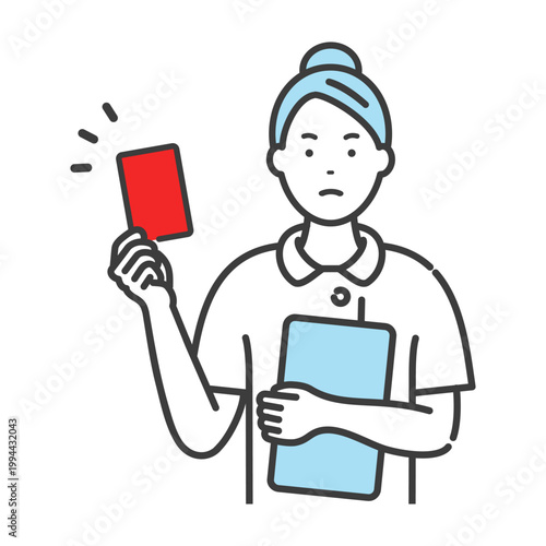 レッドカードを出す若い女性看護師