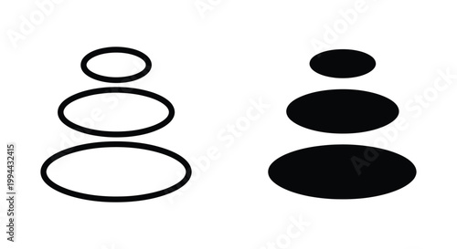 Minimalist zen stone stack icons in outline and solid black silhouette styles for wellness, meditation, and spa branding
