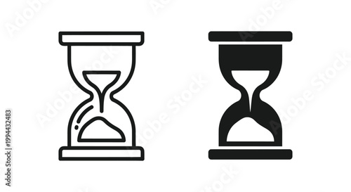 Minimalist hourglass icons in outline and solid silhouette styles symbolizing time management, deadlines, and the passage of time for business and productivity design projects