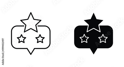 Minimalist star rating and customer feedback icons in outline and solid black styles for business reviews, user testimonials, and service quality evaluation.