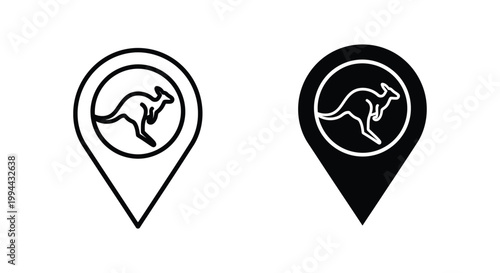 Minimalist kangaroo map pin icons for Australian travel navigation and wildlife location tracking on a white background