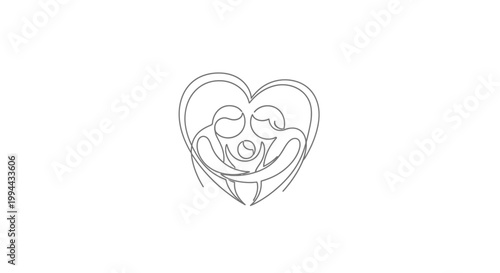 Abstract Family Love Heart Icon - Continuous Line Drawing