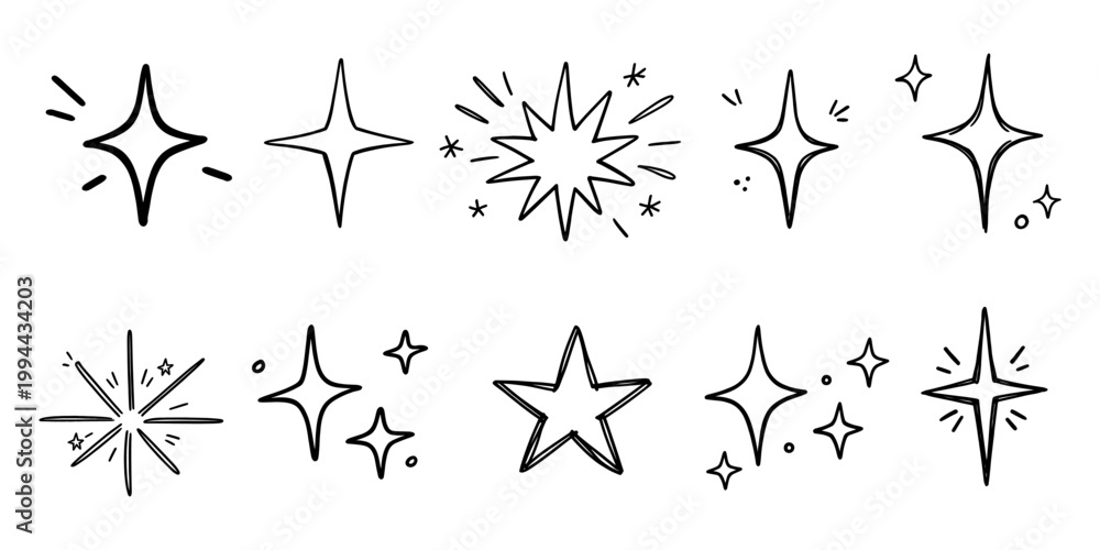 Obraz premium Hand-drawn starburst doodle set vector