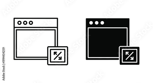 Minimalist browser window icons with scaling arrows representing responsive web design and interface customization for software developers and UI designers.