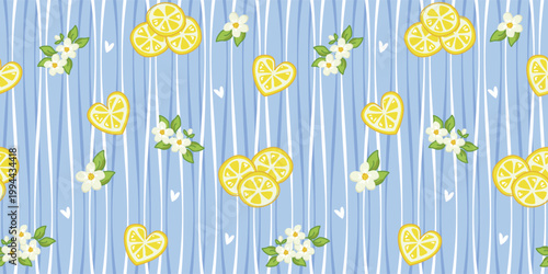 Lemon Slice and Blossom Pattern for Recipe Blog and Menu Background