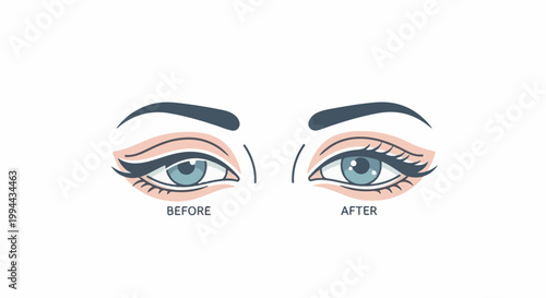 Illustration of a woman's eyes showing a makeup transformation from before to after application