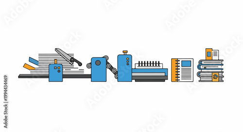 Illustration of an automated book printing and binding process