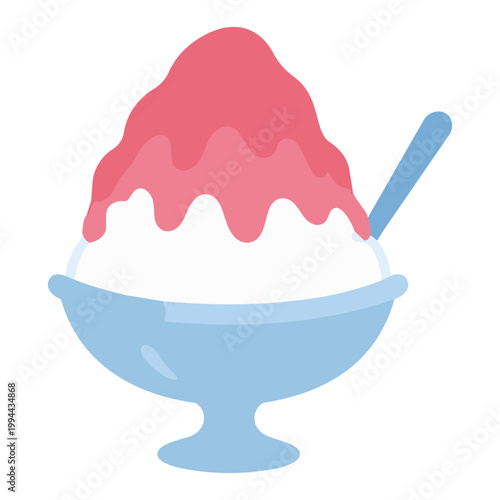 Shaved ice syrup icon glass bowl spoon summer festival cool flat design