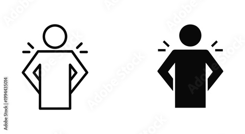 Minimalist human icons representing shoulder pain, muscle tension, and upper back stiffness for medical, healthcare, and ergonomic wellness concepts