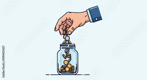 Hand dropping coins into a glass jar
